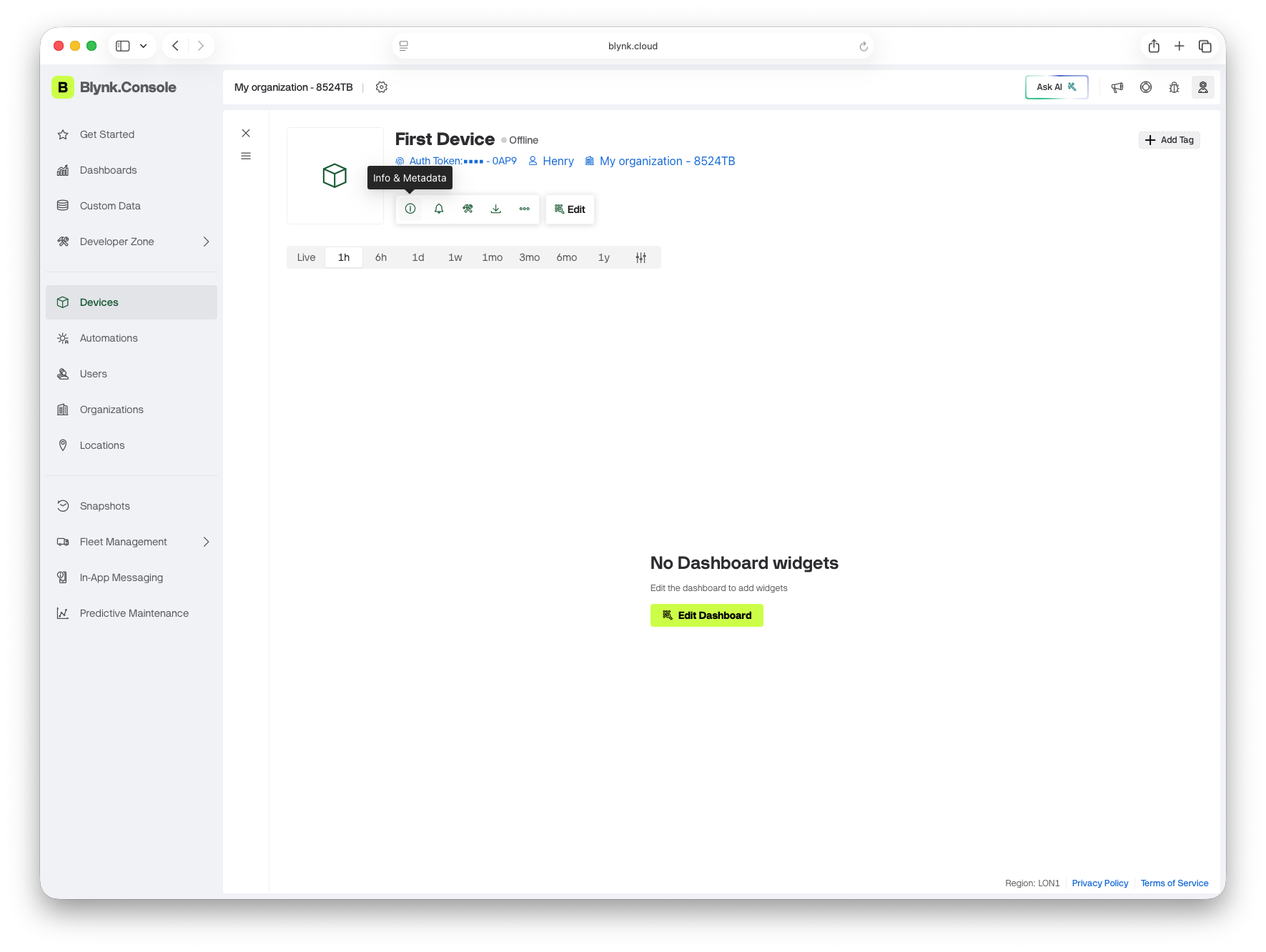 Opening metadata menu