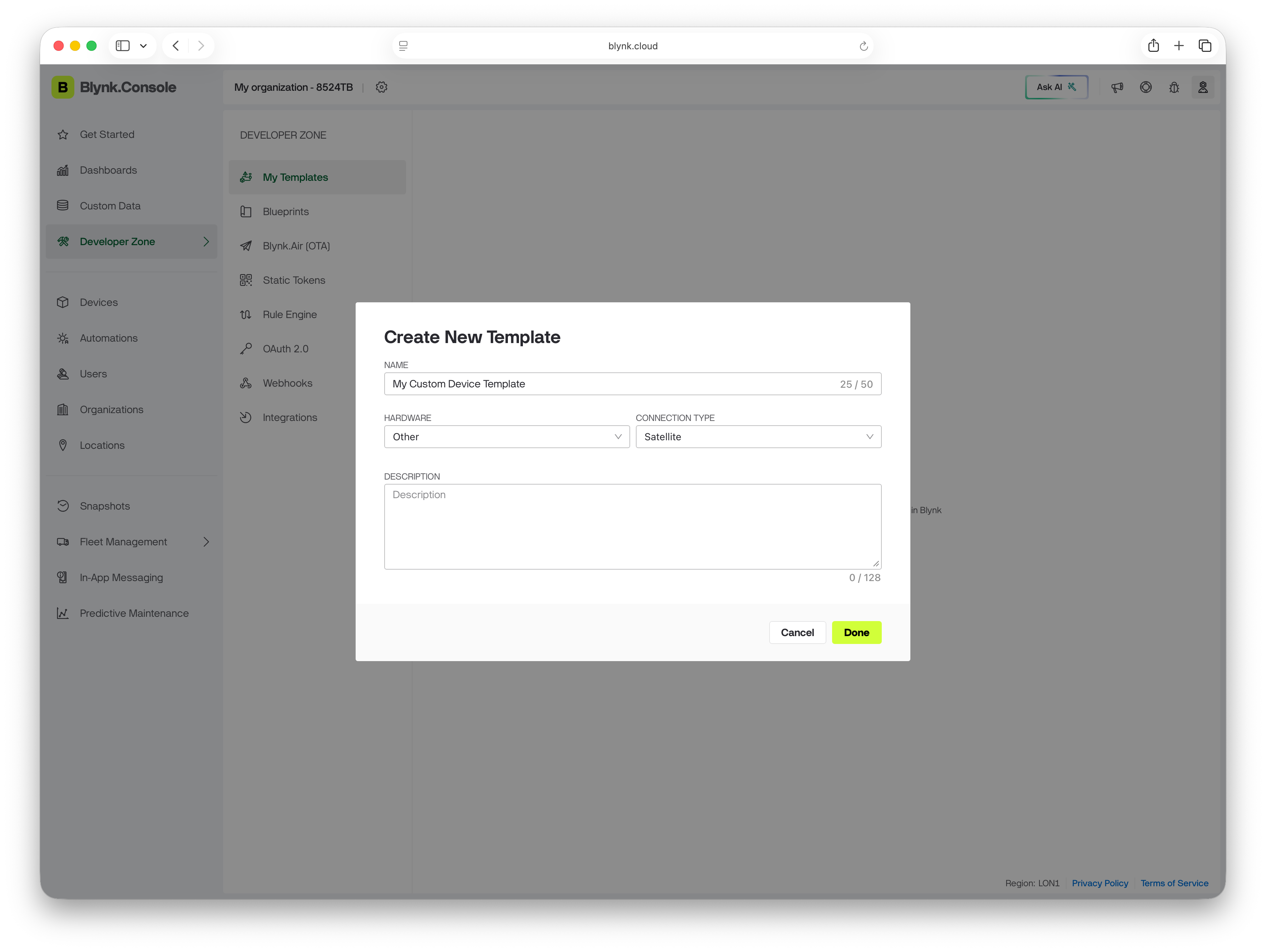 Creating a device template