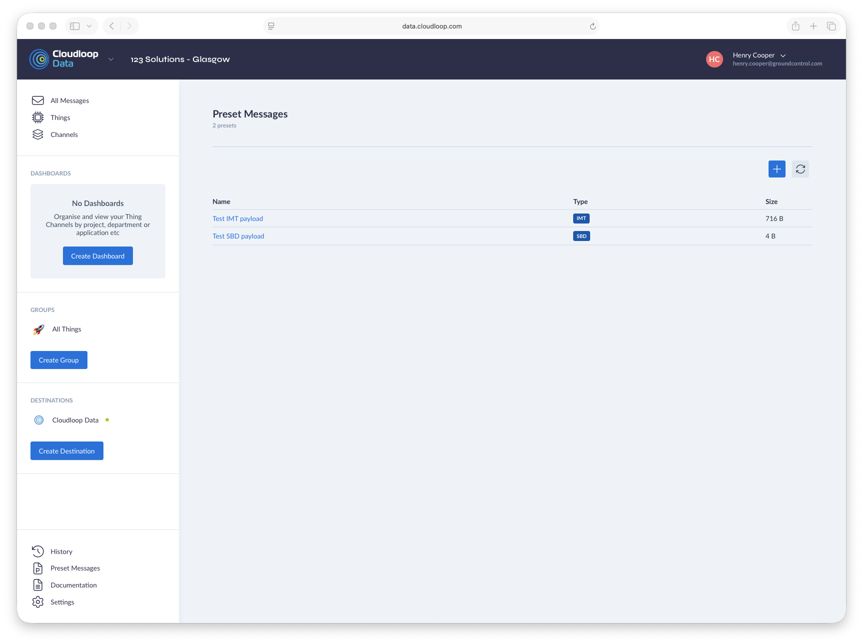 Message preset page